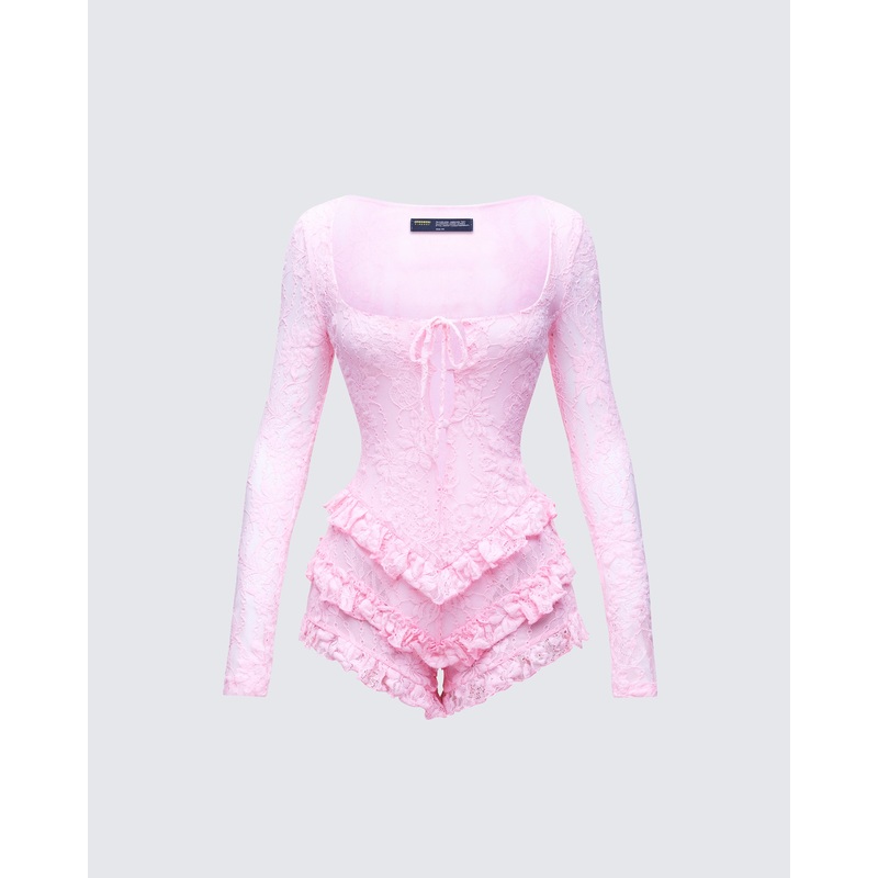 Oceane Pink Ruffle Edge Romper
