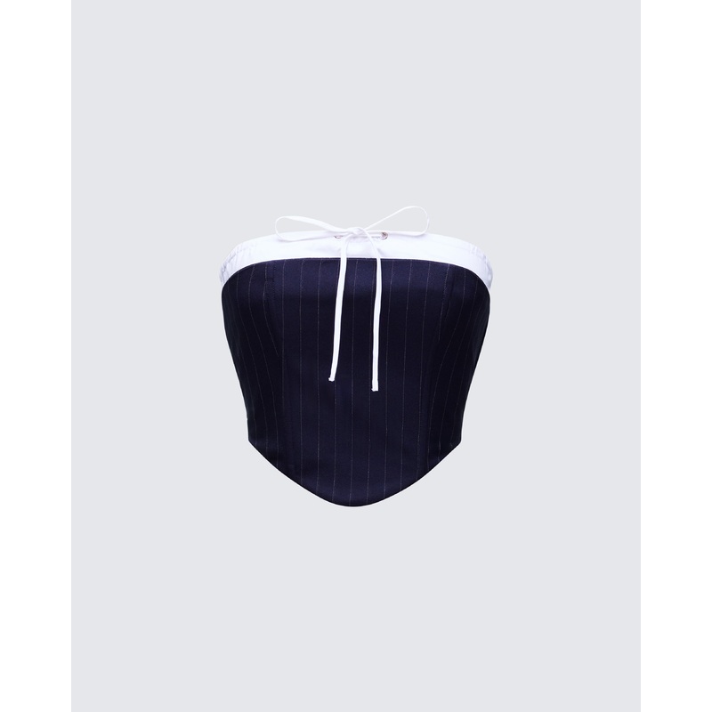 Piper Navy Pinstripe Corset Top
