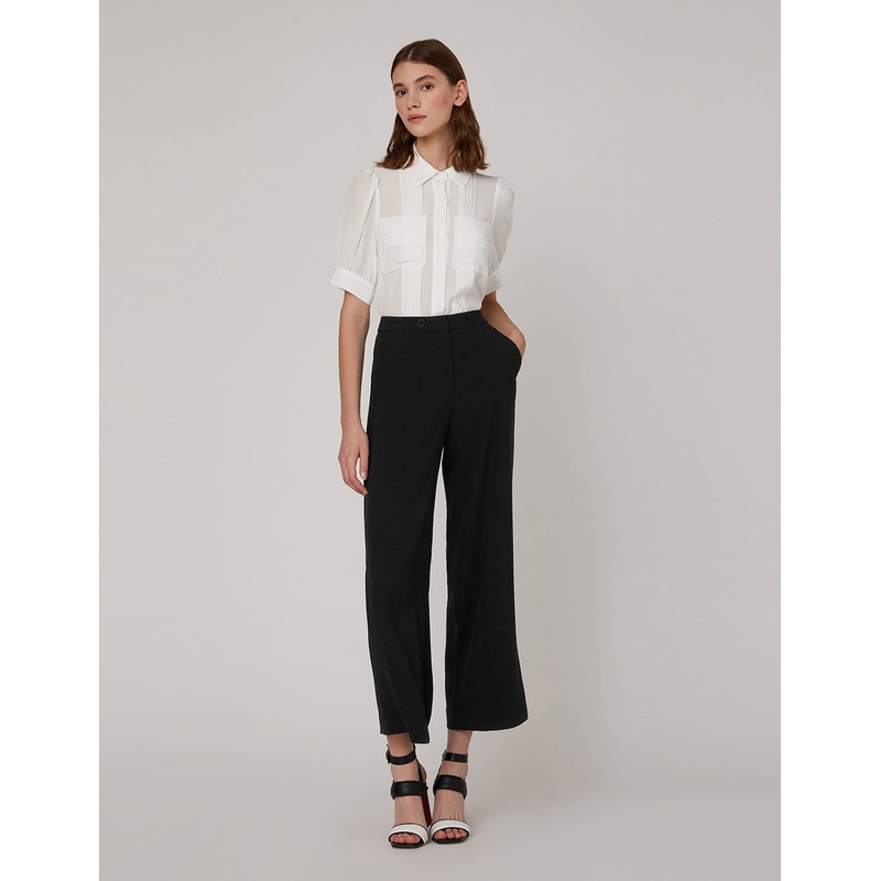 Pleated Design Chest Pocket And Puff Sleeves