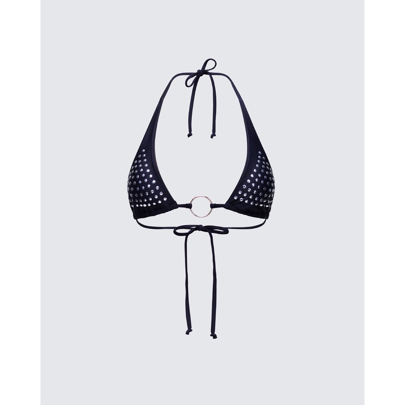 Quen Black Studded Bikini Top