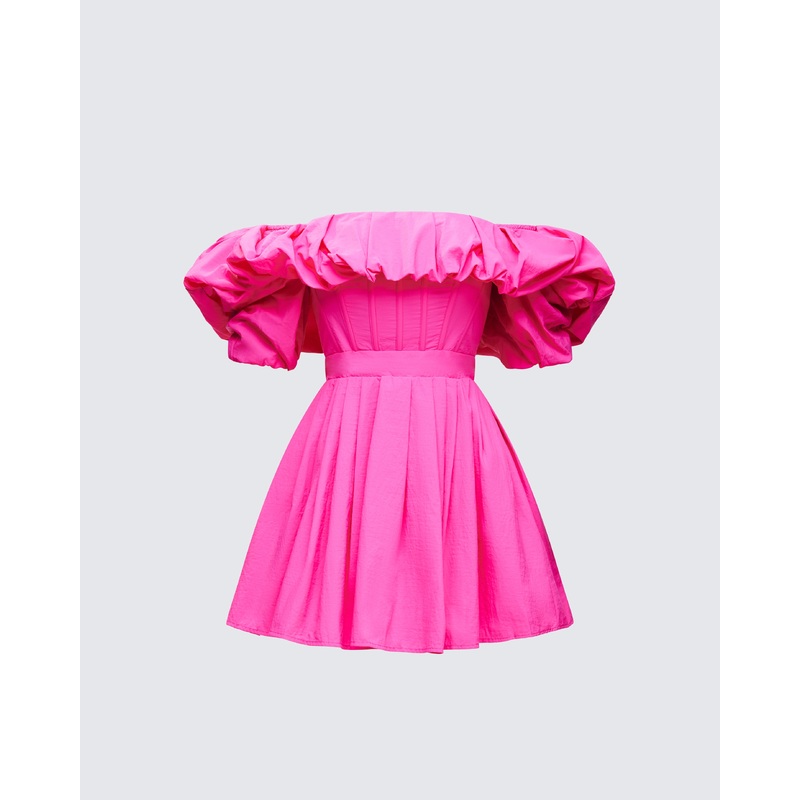 Rose Pink Corset Off Shoulder Mini Dress