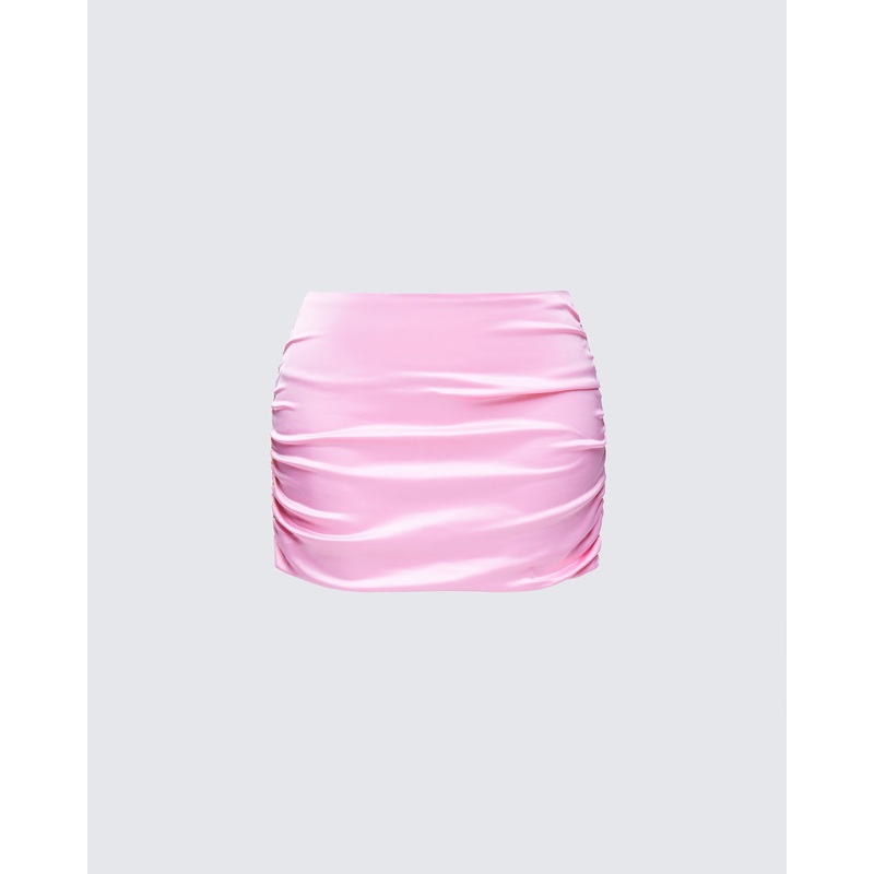 Saranna Pink Satin Micro Mini Skirt