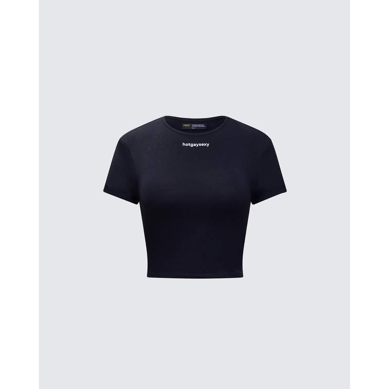 Swara Black Slogan Baby Tee