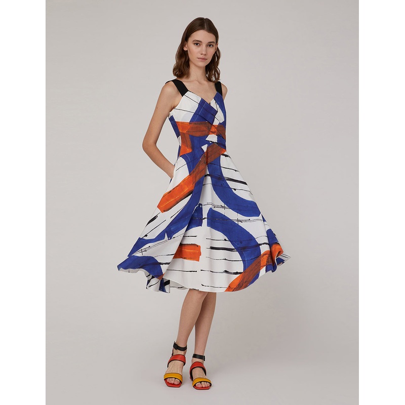 V-Neck Wide Shoulder A-Line Dress