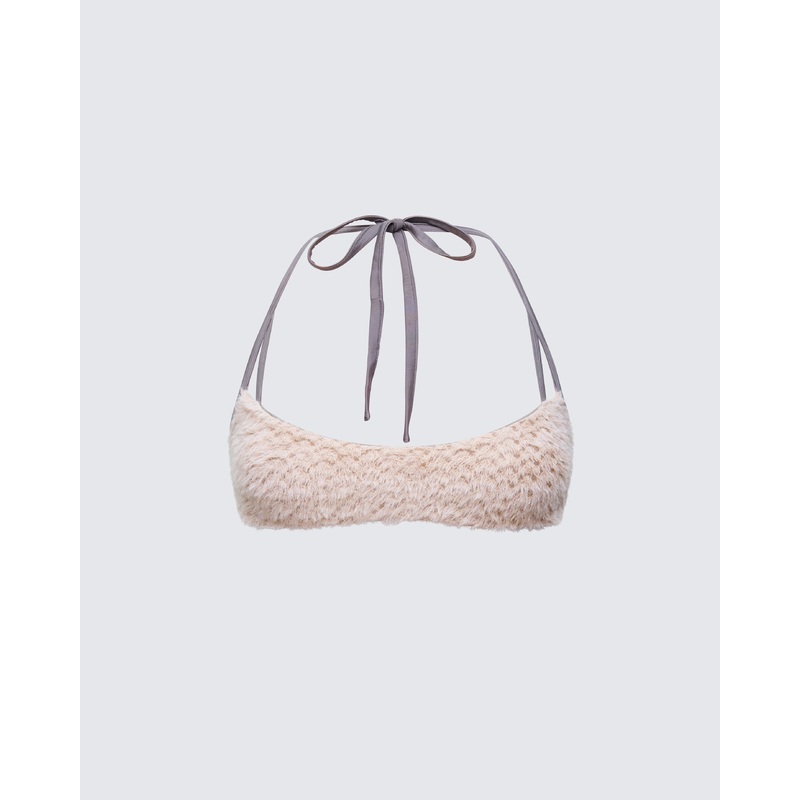 Xanthe Tame Khaki Borg Strappy Bra Top