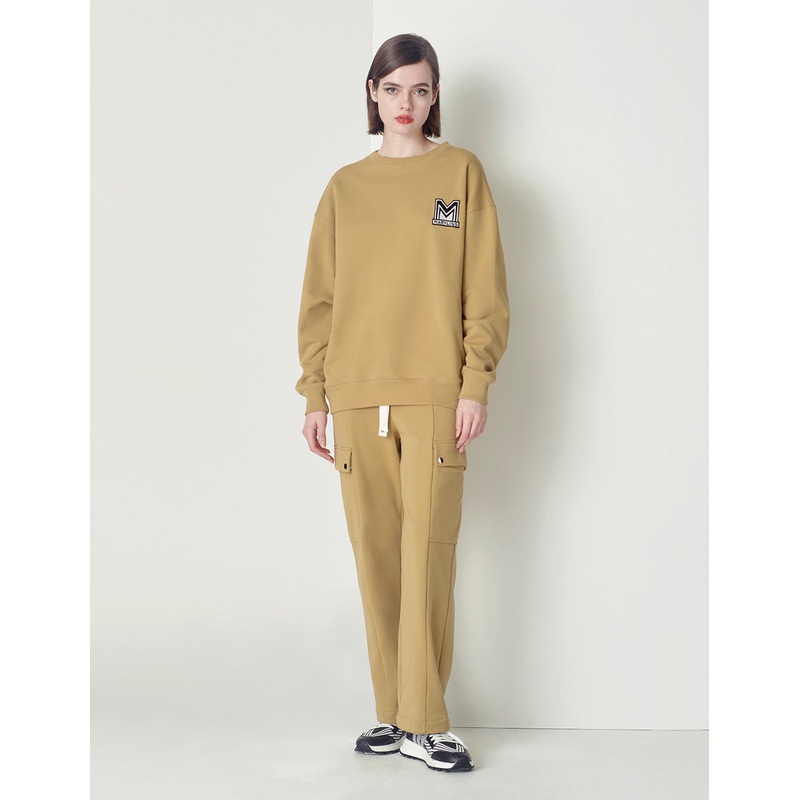 Beige Loose Design M Badge Sweater