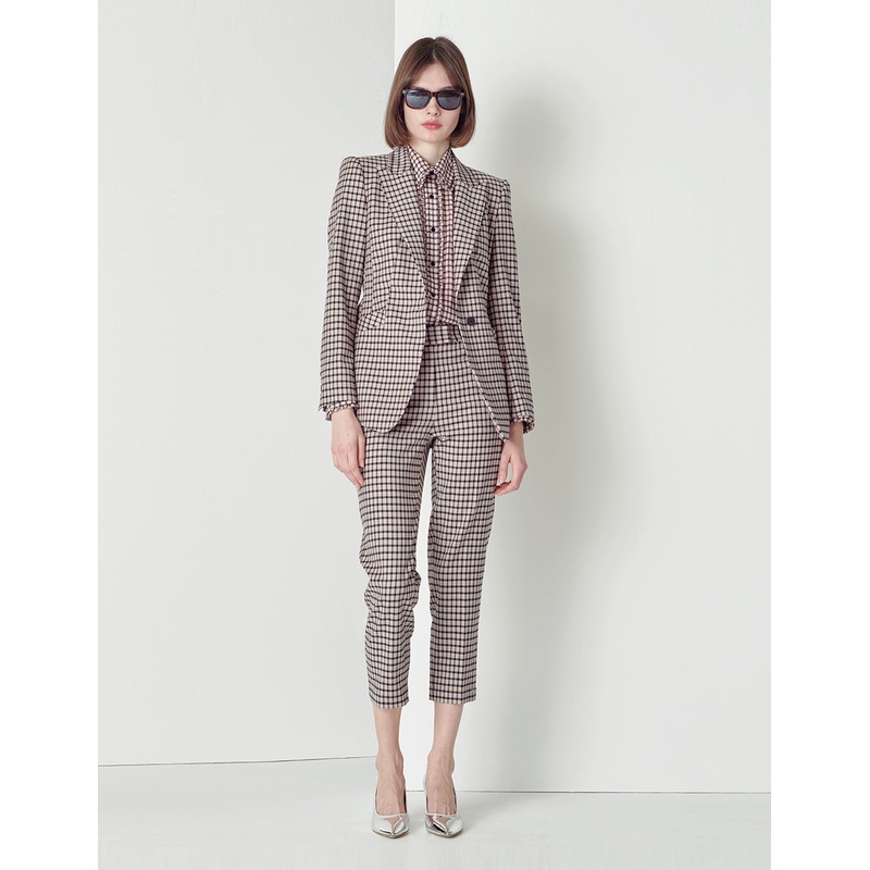 Black and pink plaid houndstooth nine-point suit pants