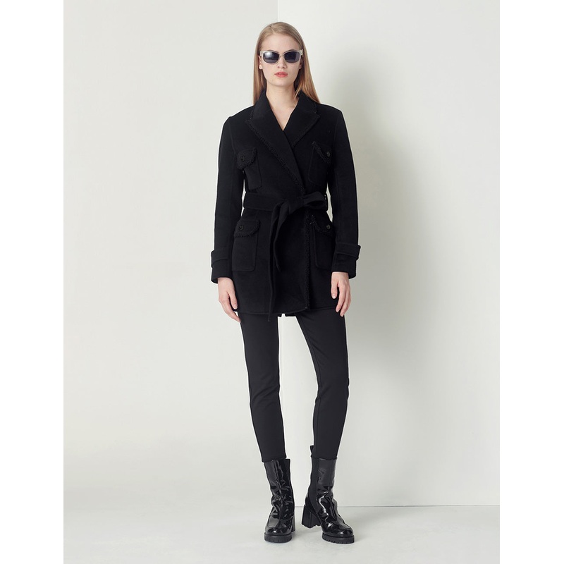 Black Double-Sided Woolen Lapels Mid-Length Wool Coat