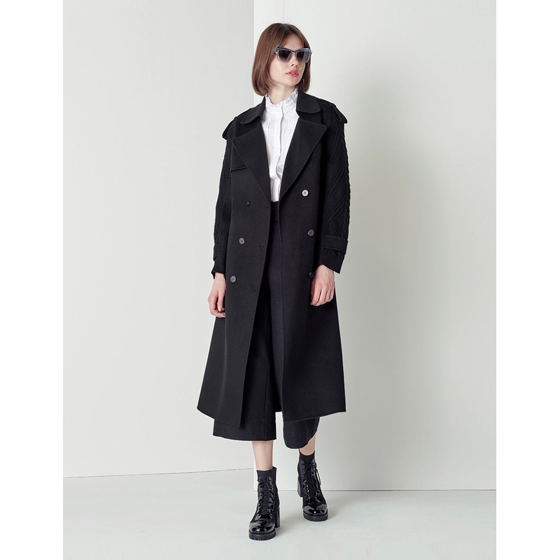 Black double-sided woolen stitched knitted sleeve coat