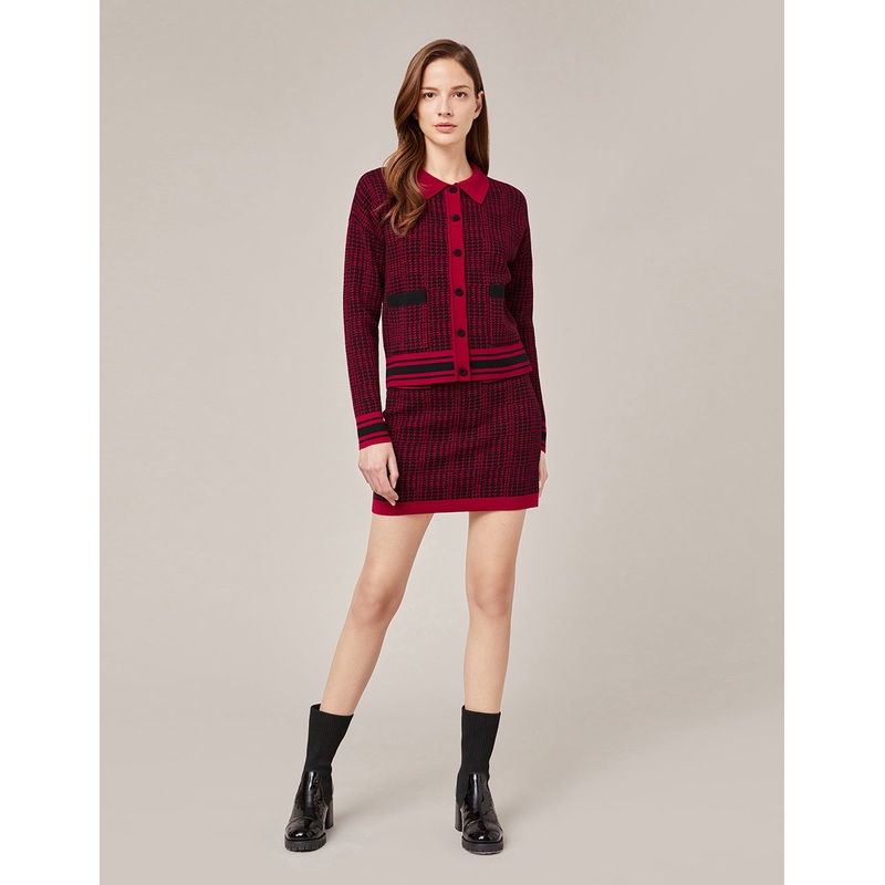 BLACK & RED HOUNDSTOOTH KNITTED SKIRT