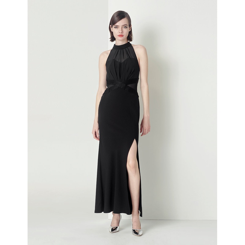 Black Turtleneck Georgette Acetate Dress