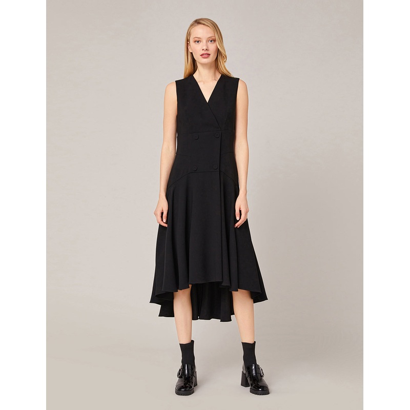 BLACK V-COLLAR A-LINE DRESS
