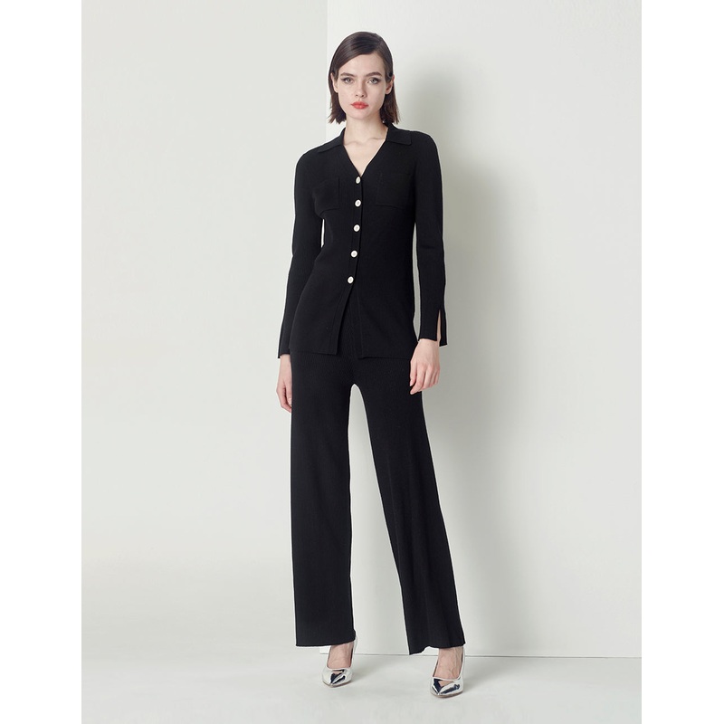 Black V-neck contrast button knitted cardigan