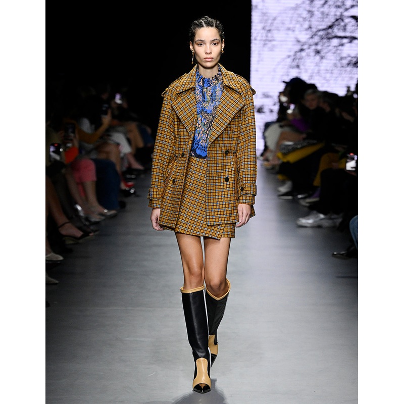 Blue camel plaid wearing rope mini small A skirt