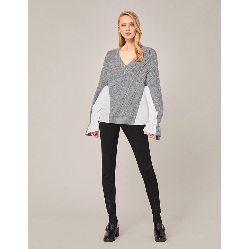 CABLE-KNIT SPLICED COTTON TOP