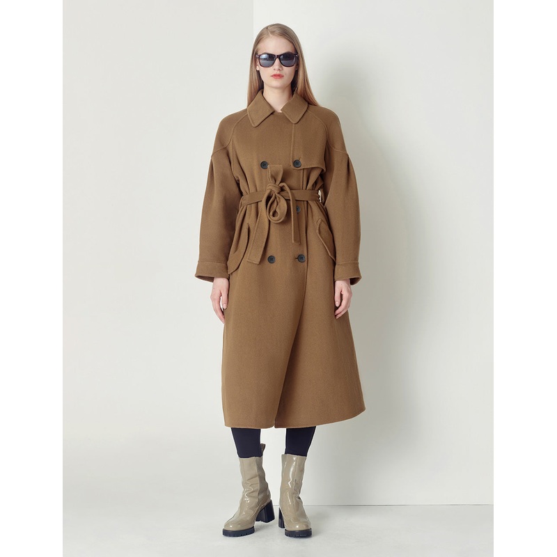 camel temperament woolen woolen drop-shoulder sleeve long coat