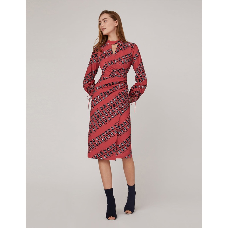 CHAIN PRINT DRAWSTRING DRESS