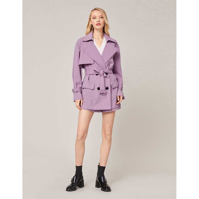 CONTRAST BUTTON EMBELLISHED TWILL SHORTS