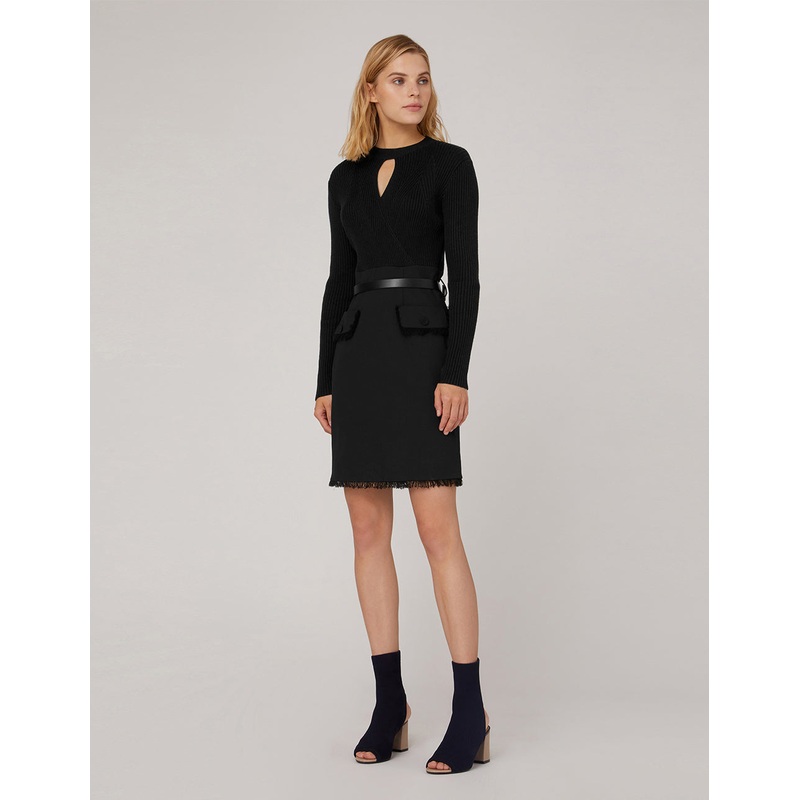 CUT-OUT V-NECK KNIT SPLICED DRESS