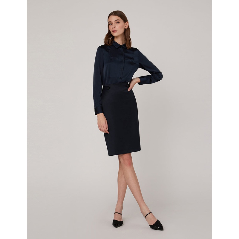 Dark Blue LONG SLEEVES SILK SHIRT
