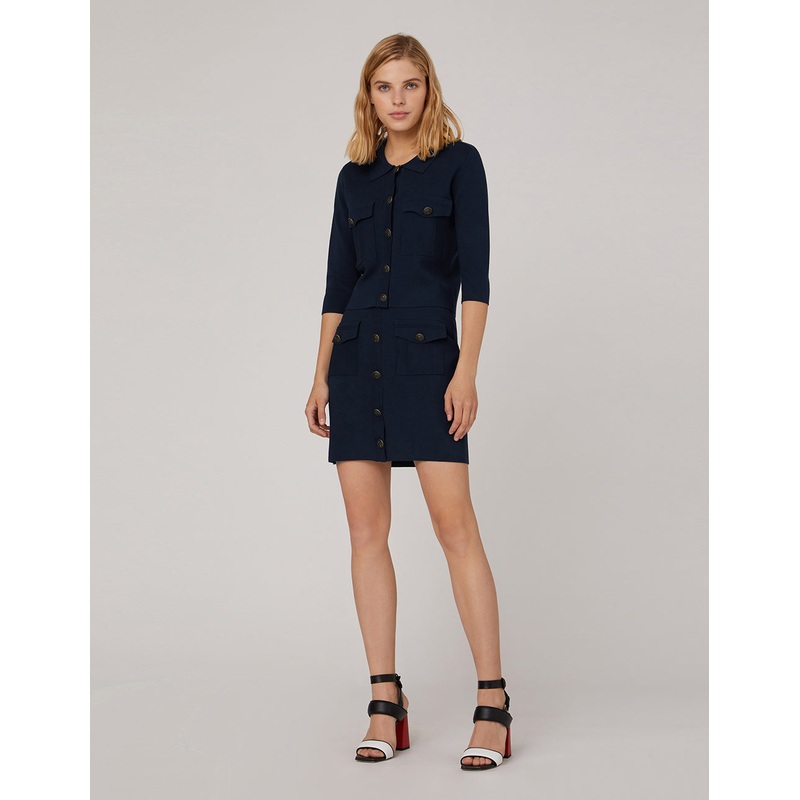 Dark Blue Pockets Knitted Skirt