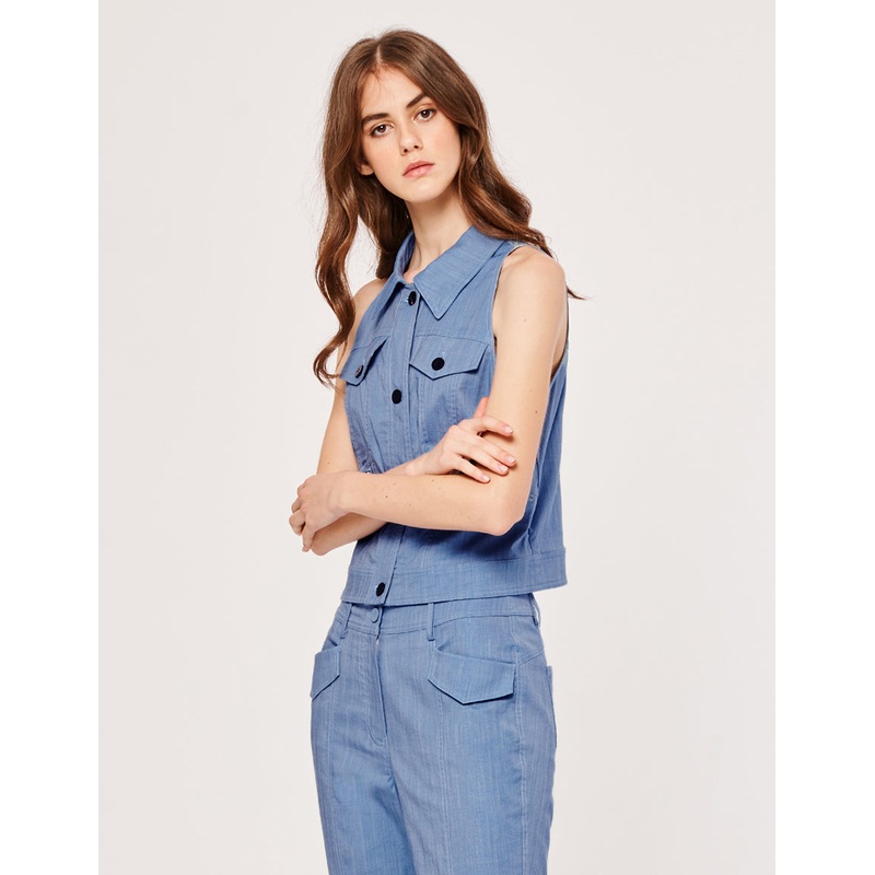 DENIM STRETCHY SLEEVELESS TOP