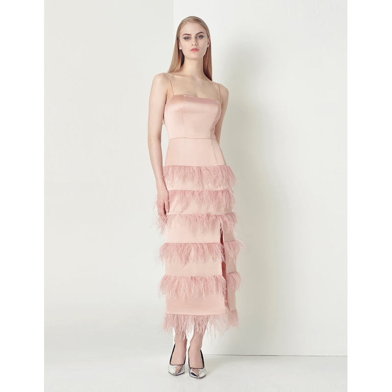 Haze powder elegant and noble ostrich hair suspender dress