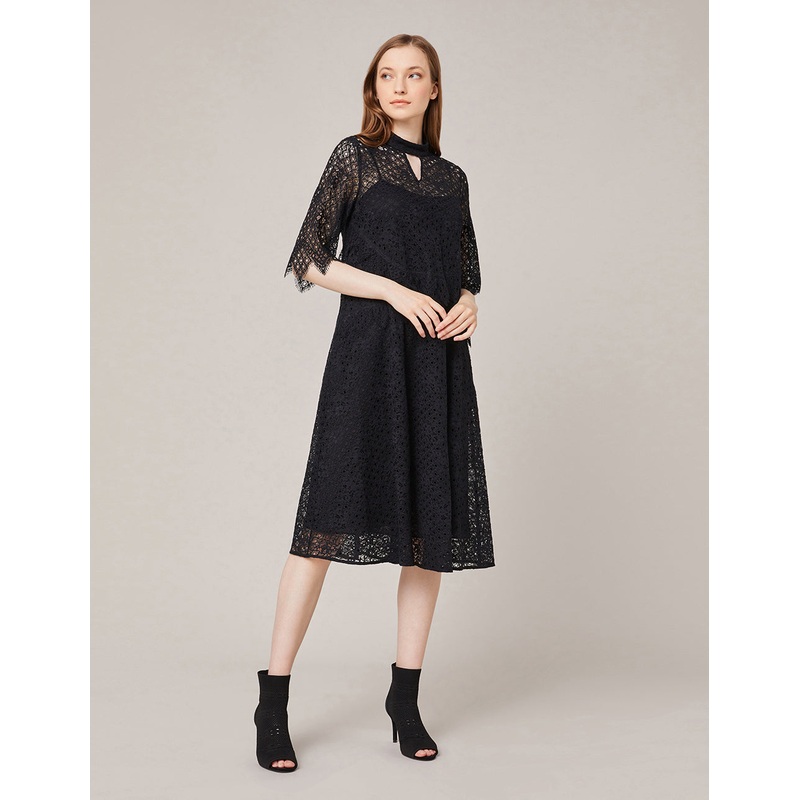 HIGH COLLAR A-LINE LACE DRESS