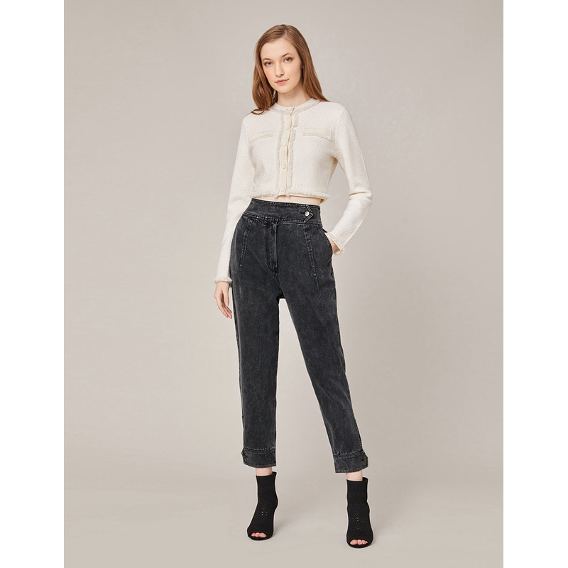HIGH-WAIST MEDIUM WASH ROLLED HEM JEANS