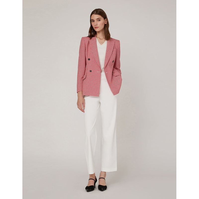 Houndstooth Peak Lapel Double-Breasted Blazer