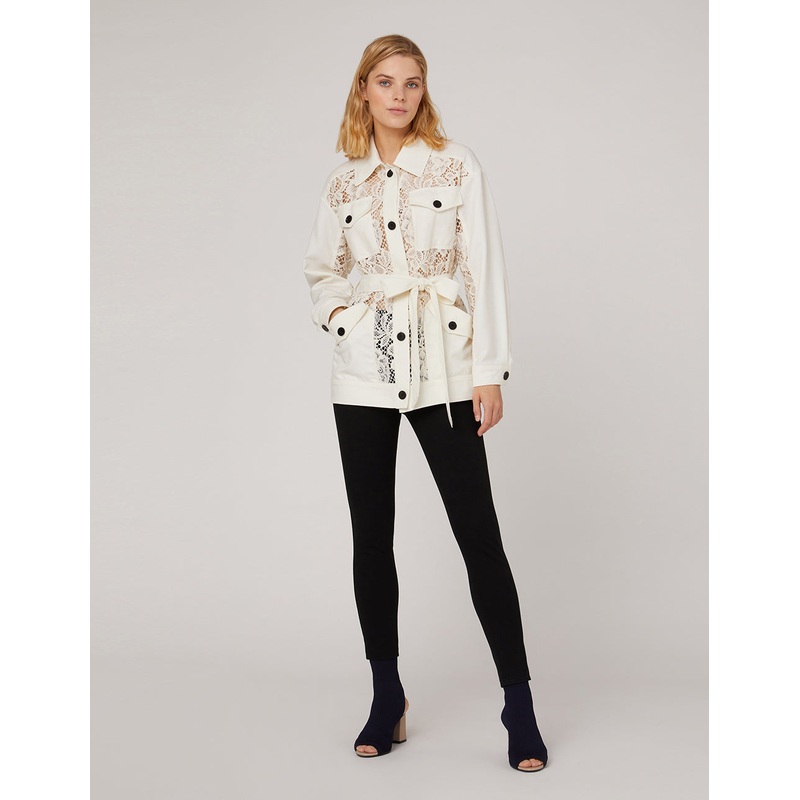 Lace pockets self-belt JACKET