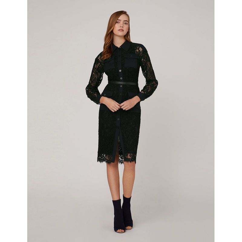 LONG SLEEVE LACE MIDI SHIRT DRESS