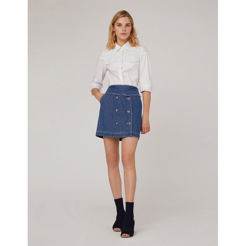 METAL BUTTON DOUBLE-BREASTED DENIM SKIRT