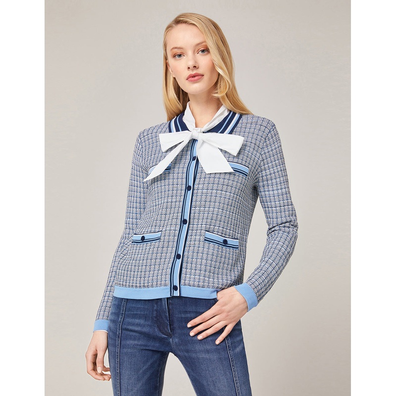 MODERN TWEED POLO-INSPIRED POCKET CARDIGAN.