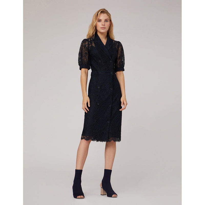 PEAK-LAPEL MIDI LACE DRESS
