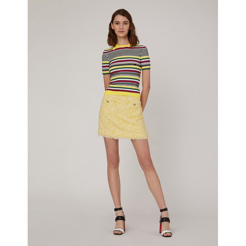 Point Collar Striped Knitted Top