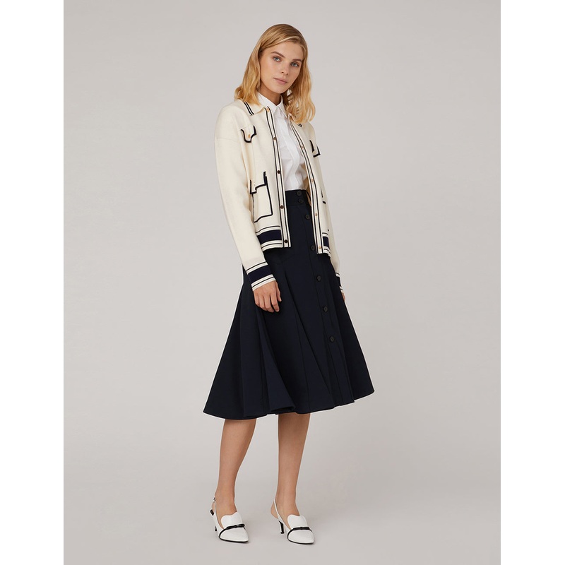 Polo-Neck Contrast Knitted Jacket