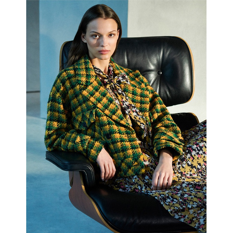 Retro Yellow Green Plaid Ladies Short Jacket