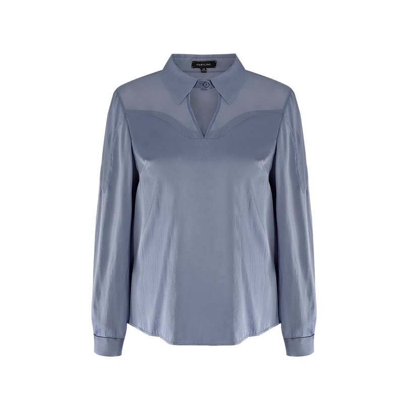 SILK GEORGETTE COLLAR LONG SLEEVE SHIRT