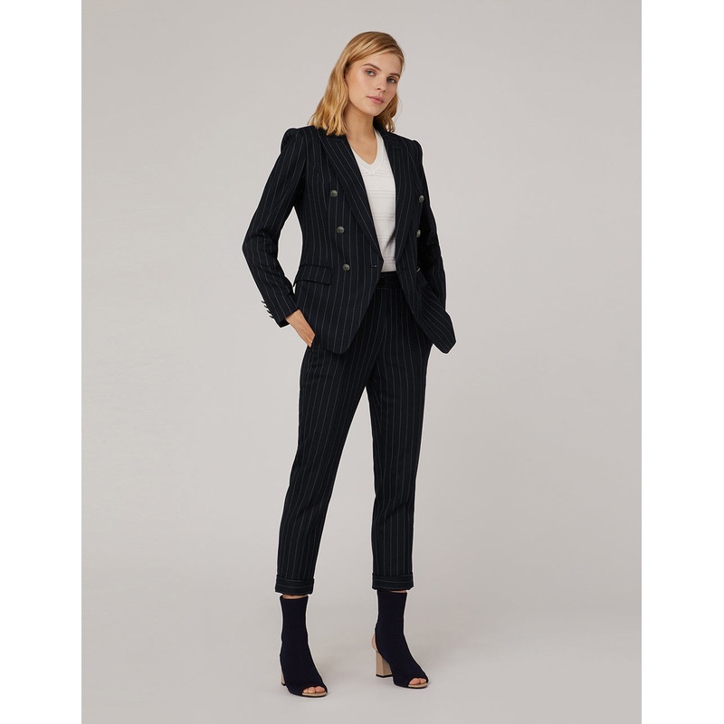 Striped Peak-Lapel Double-Breasted Blazer