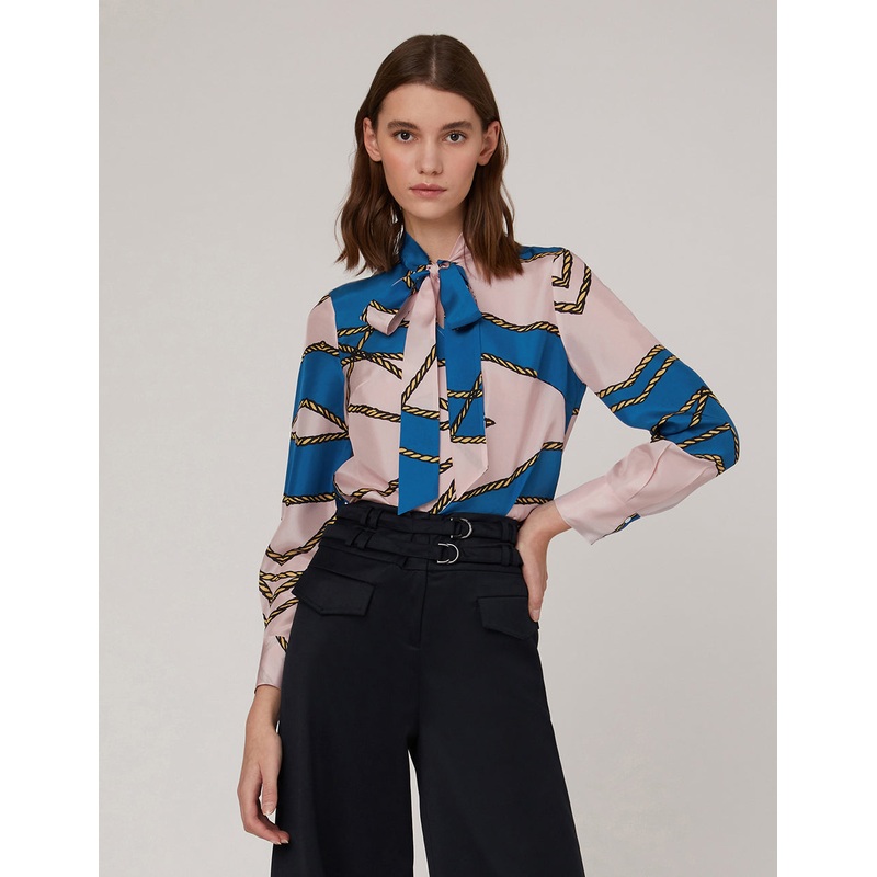 TIE-NECK NAUTICAL PRINT BLOUSE