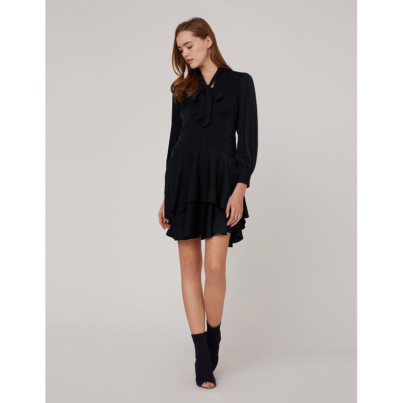 TIE-NECK RUFFLE HEM DRESS