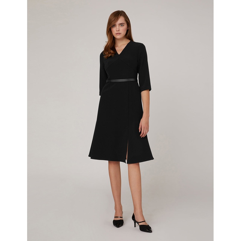 V-NECK FISHTAIL-HEM MIDI DRESS