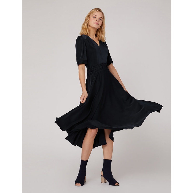 V-Neck Flared-Hem Midi Dress
