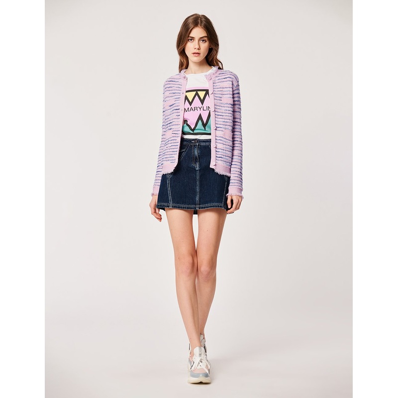 White Stitching Navy Mini Denim Skirt