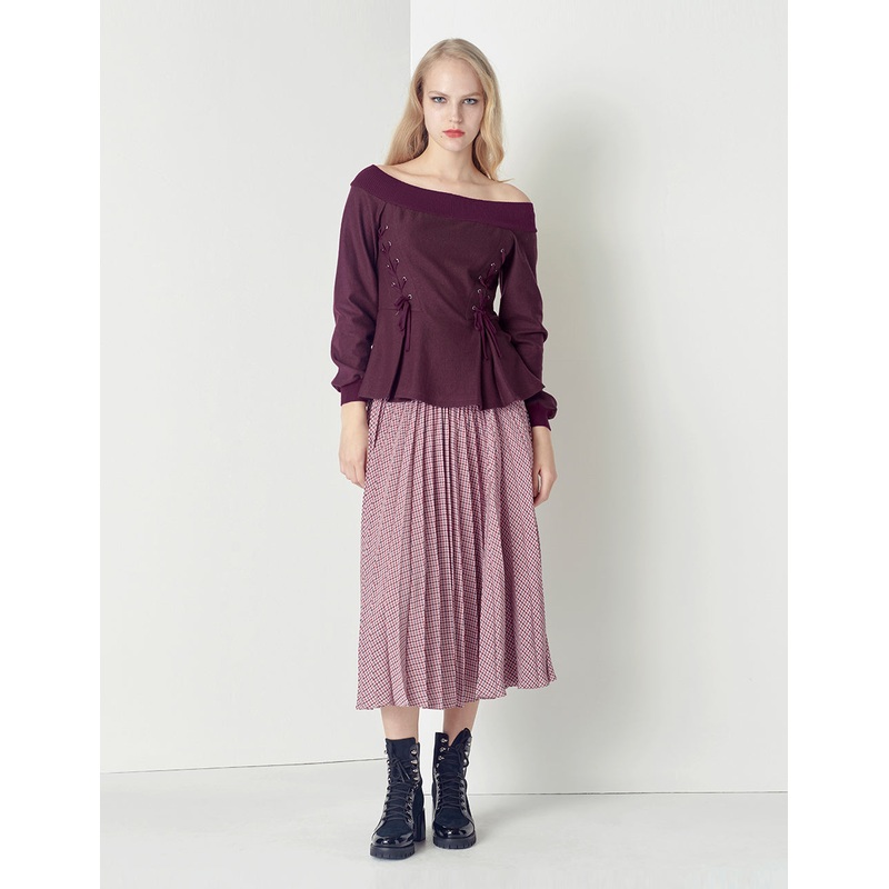 Wine red off-shoulder sexy wool knitted top