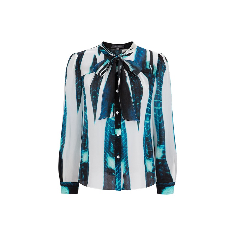 Art Print Butterfly Tie Silk Shirt