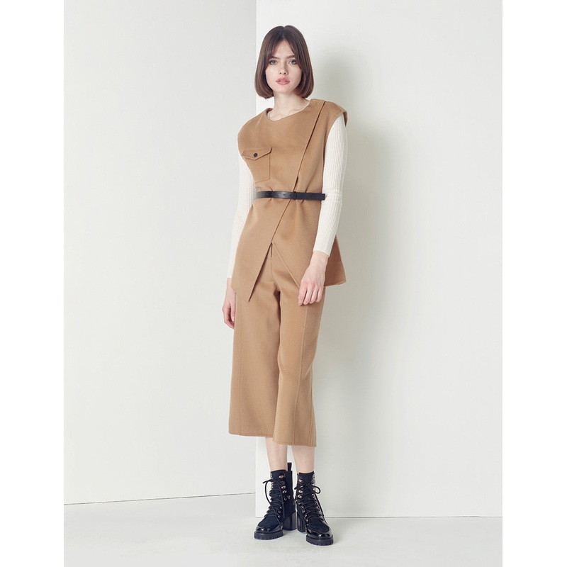 Beige Double-Sided Woollen Cropped Pants