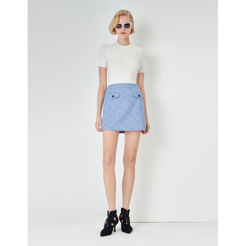 Beige Round Neck Short-Sleeved Knitted Top