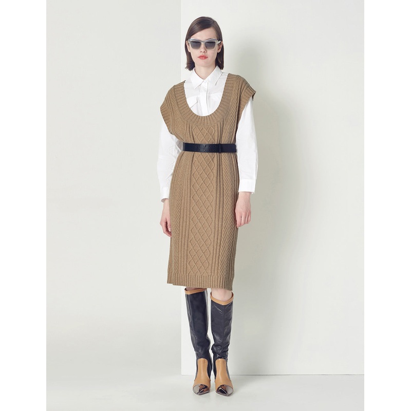 Beige Sleeveless Knit Dress